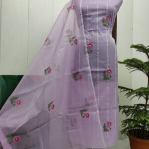 Pure kota doriya thread work cotton unstitched suit( top+duptta)