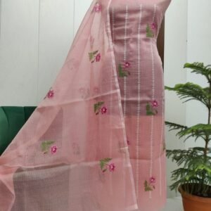 Pure kota doriya thread work cotton unstitched suit( top+duptta)