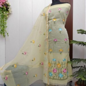 Pure kota doriya thread work cotton unstitched suit( top+duptta)