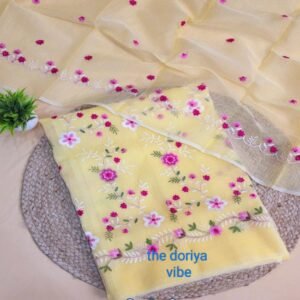 Pure kota doriya thread work cotton unstitched suit( top+duptta)