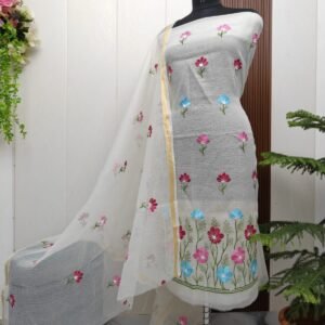 Pure kota doriya thread work cotton unstitched suit( top+duptta)