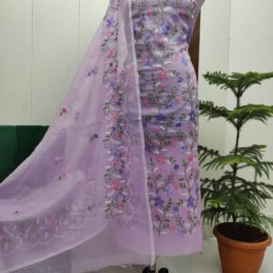 Pure kota doriya thread work cotton unstitched suit( top+duptta)
