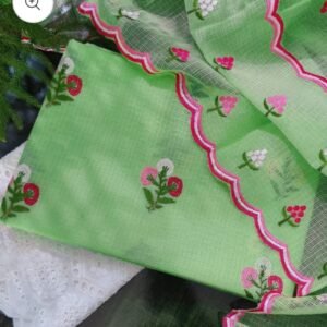Pure kota doriya thread work cotton unstitched suit( top+duptta)