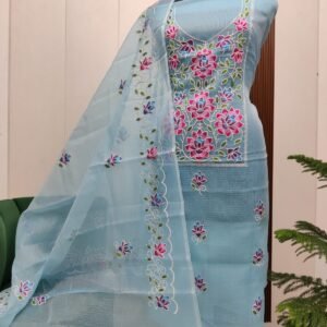 Pure kota doriya thread work cotton unstitched suit( top+duptta)
