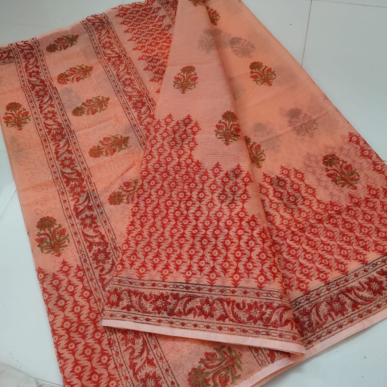 soft kota cotton printed saree with blouse