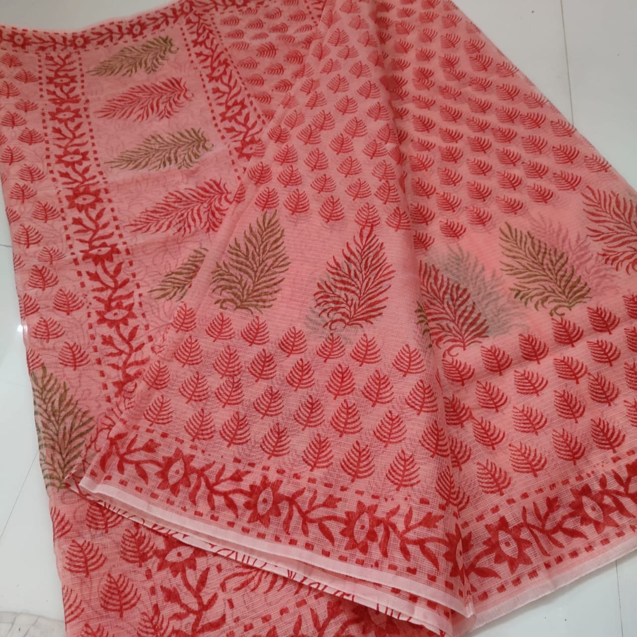 soft kota cotton printed saree with blouse