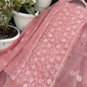 Pure kota doriya thread work cotton unstitched suit( top+duptta)