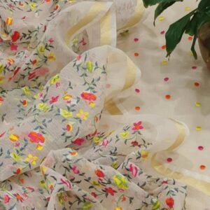 Pure kota doriya thread work cotton unstitched suit( top+duptta)