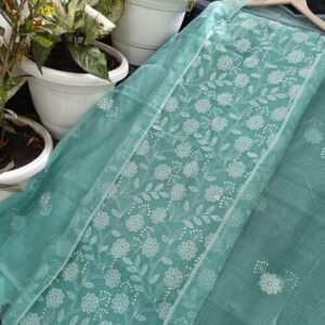 Pure kota doriya thread work cotton unstitched suit( top+duptta)