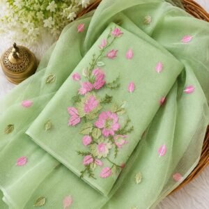 soft kota cotton flower embroidry dress metrial (Top+Duptta)