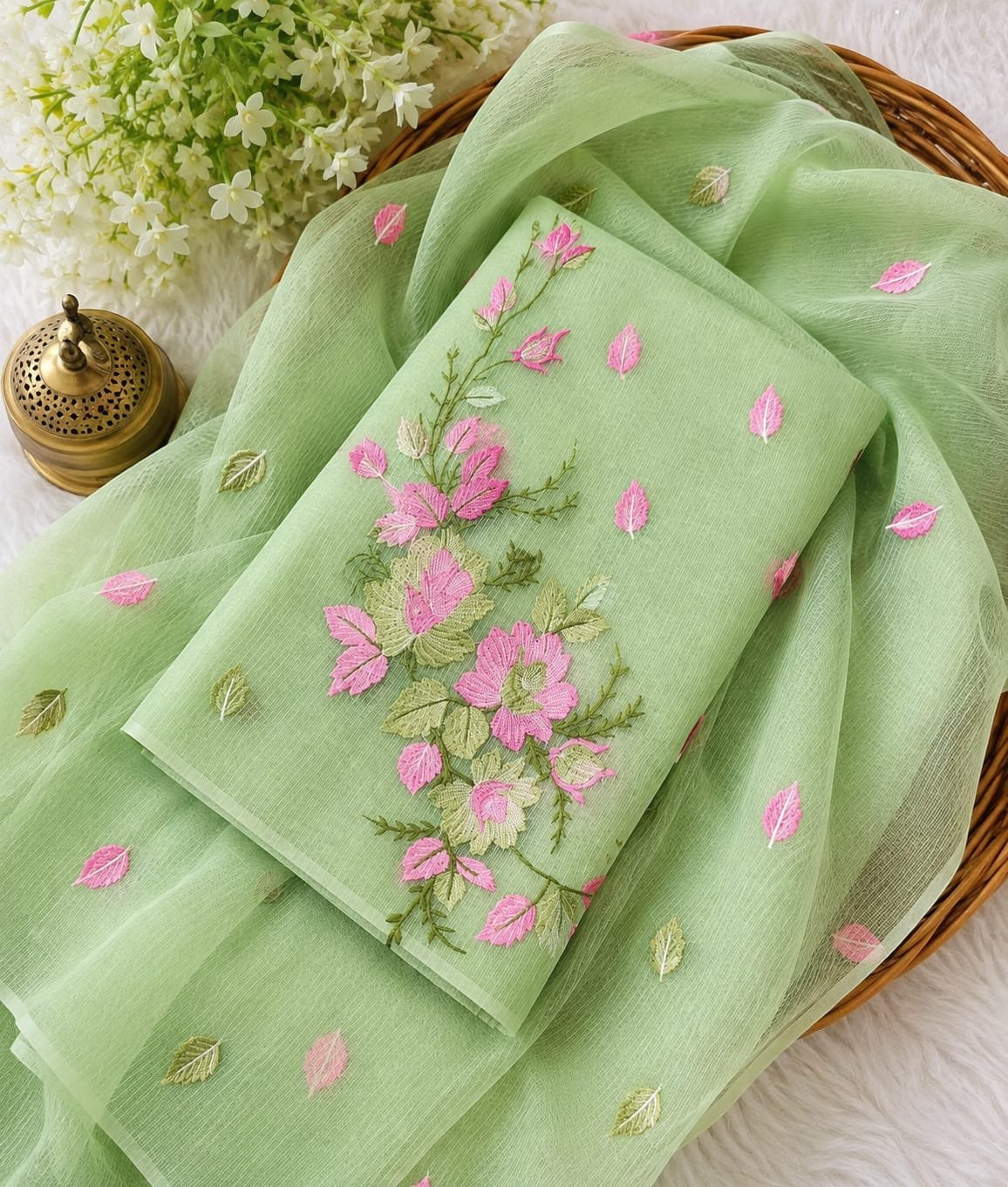 soft kota cotton flower embroidry dress metrial (Top+Duptta)