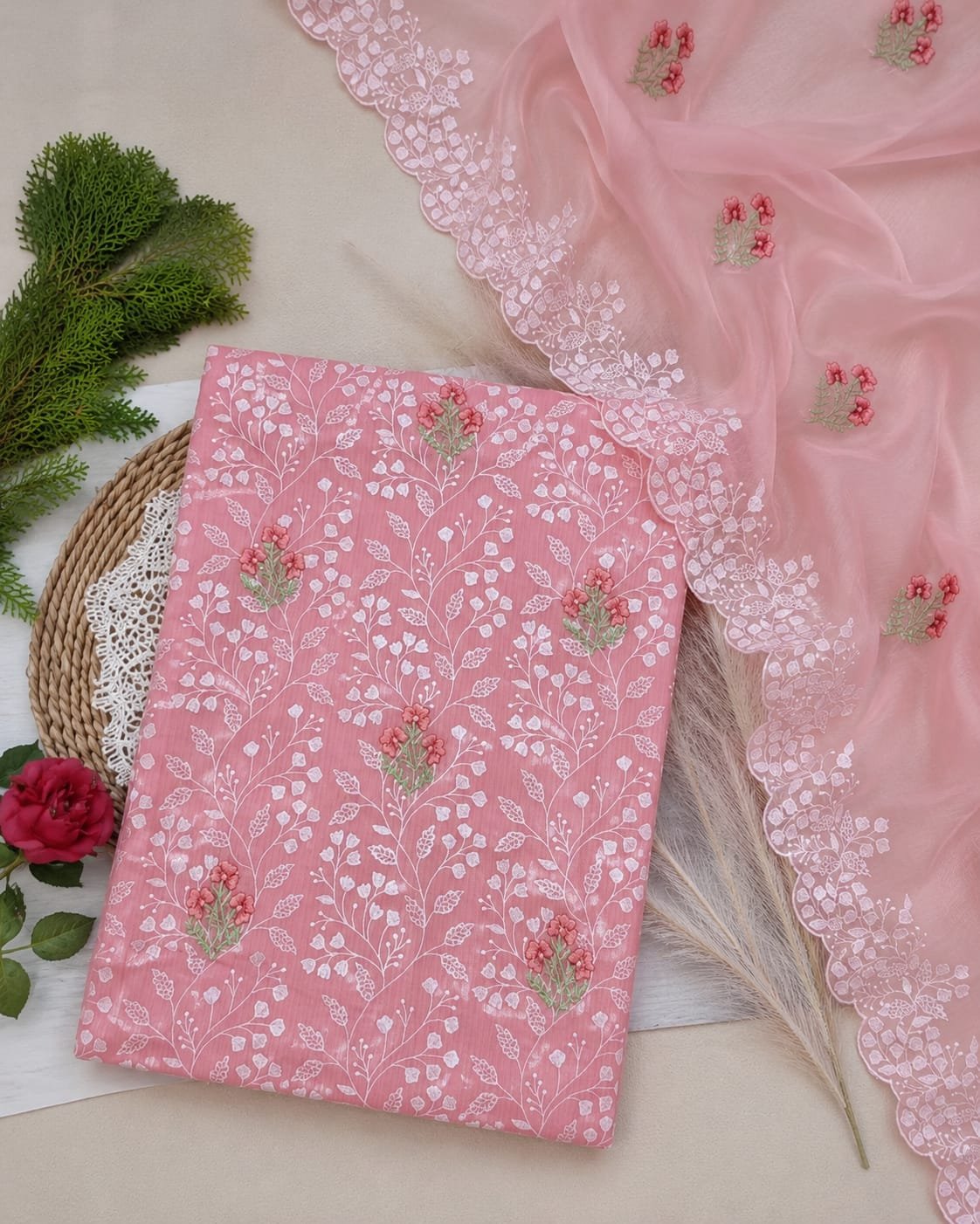 soft cotton kota doriya cut work unstiched suit (top+duptta)