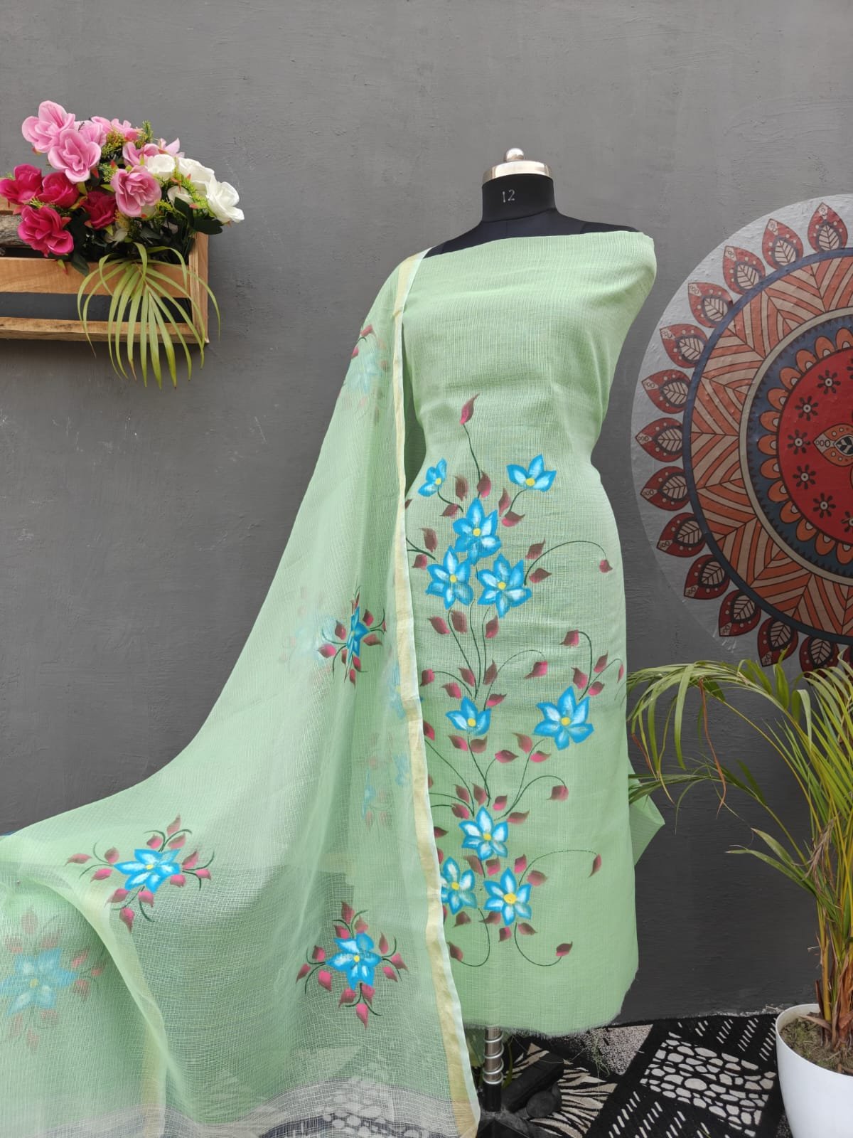 hand block pure cotton suit (top+duptta)