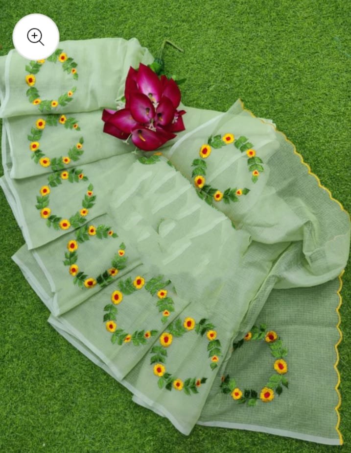 Soft cotton kota doriya embroidery work saree