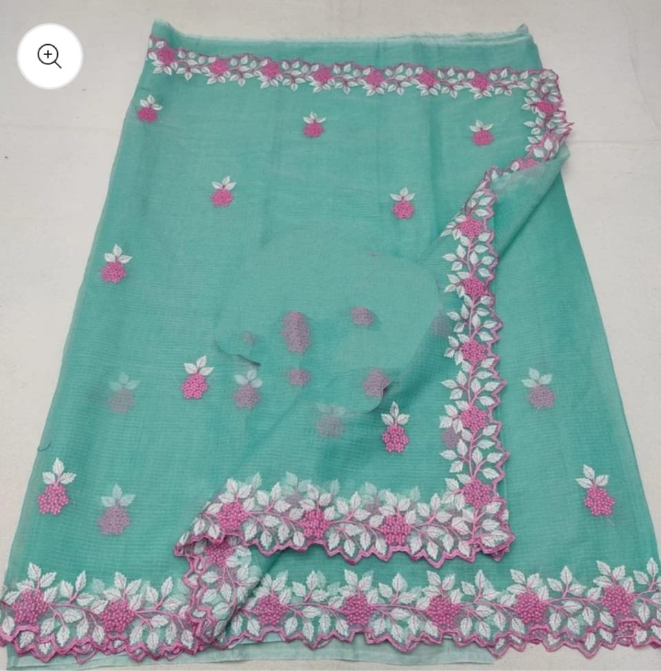Soft cotton kota doriya embroidery work saree