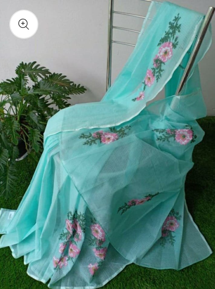 Soft cotton kota doriya embroidery work saree