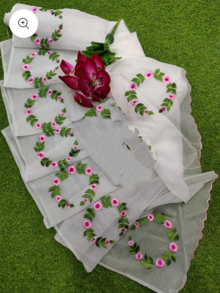 Soft cotton kota doriya embroidery work saree
