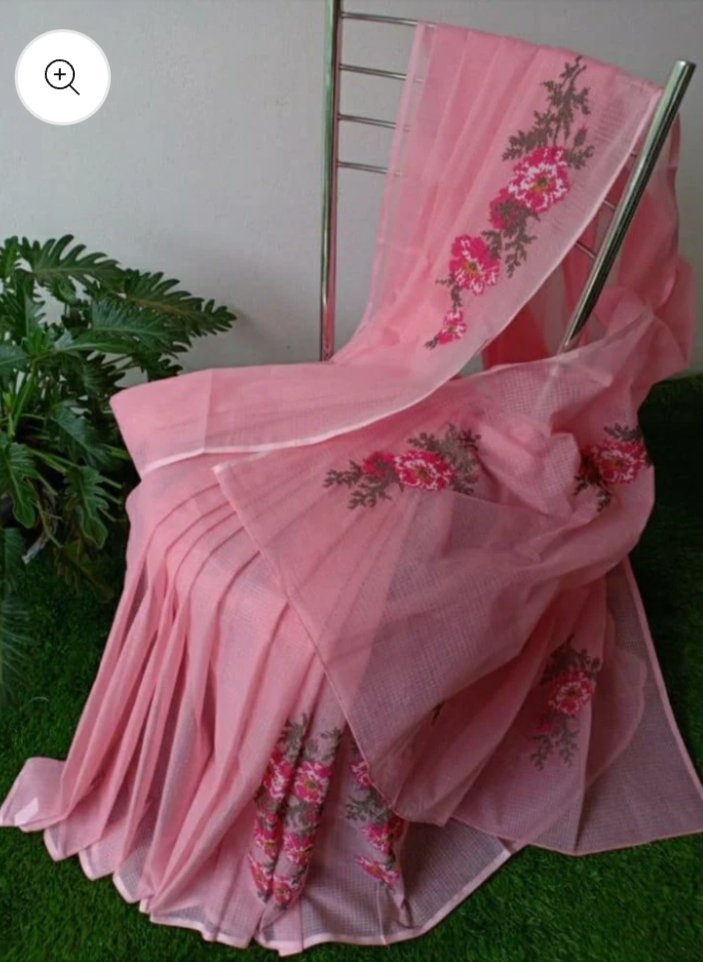 Soft cotton kota doriya embroidery work saree