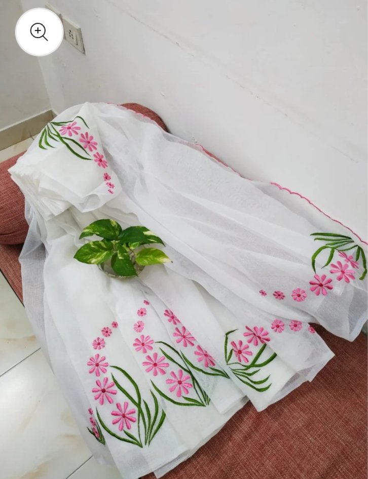 Soft cotton kota doriya embroidery work saree