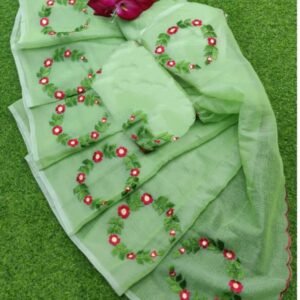 Soft cotton kota doriya embroidery work saree