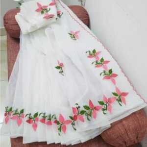 Soft cotton kota doriya embroidery work saree
