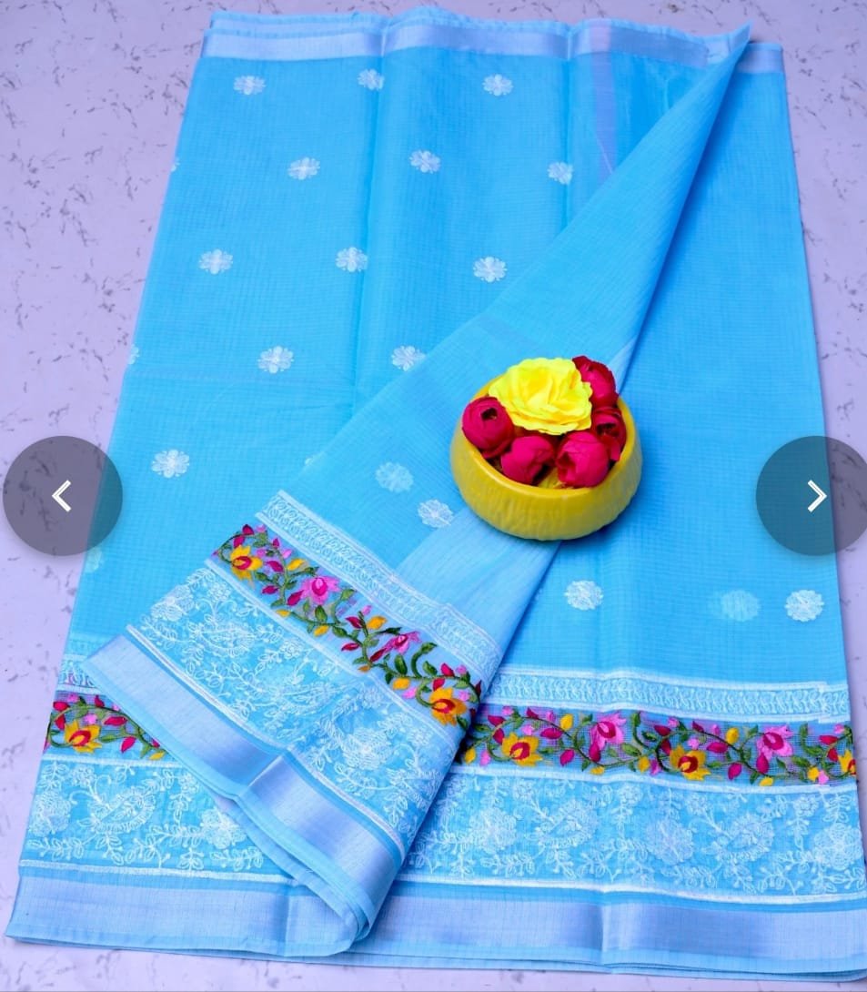 Soft cotton kota doriya embroidery work saree price - 1150-1350