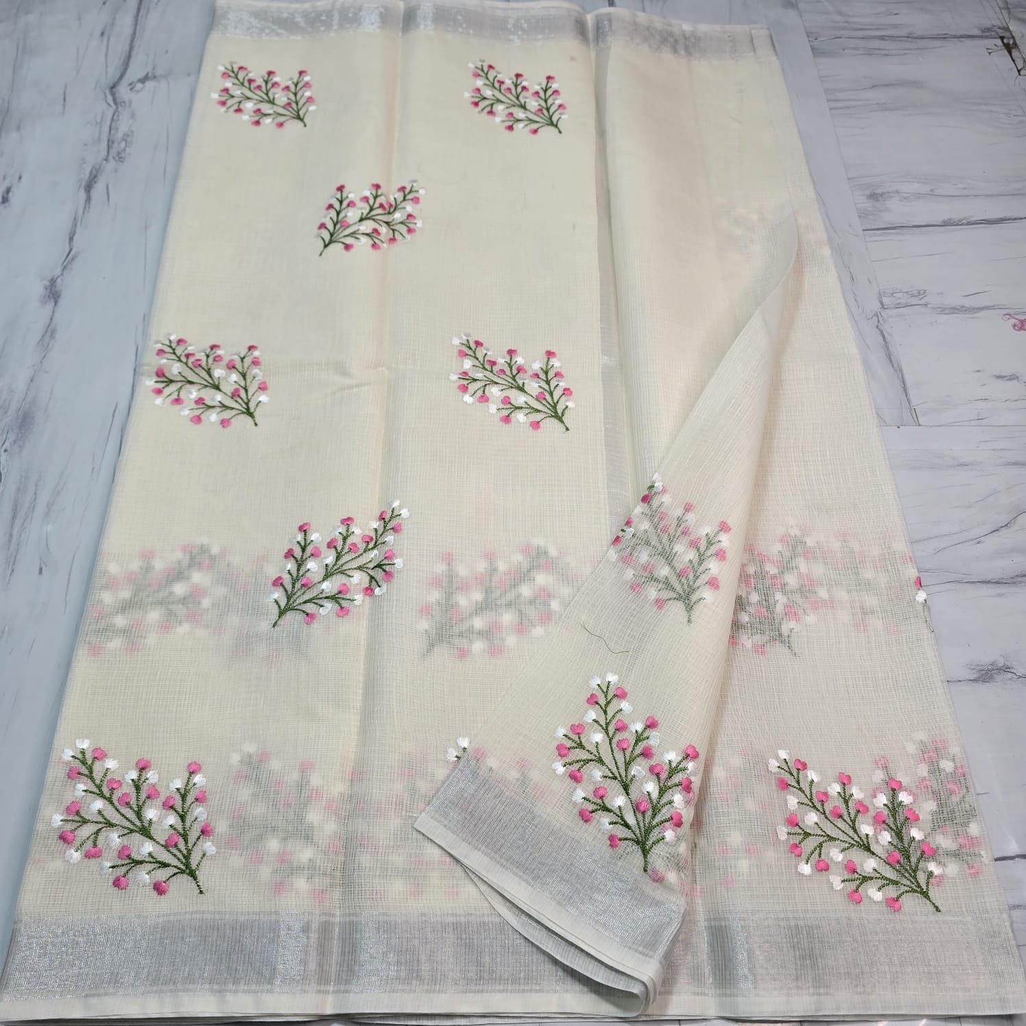Soft cotton kota doriya embroidery work saree