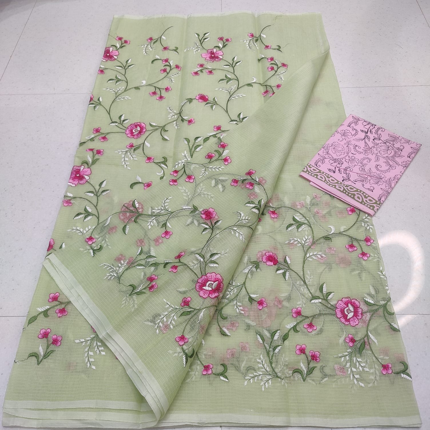 Soft cotton kota doriya embroidery work saree