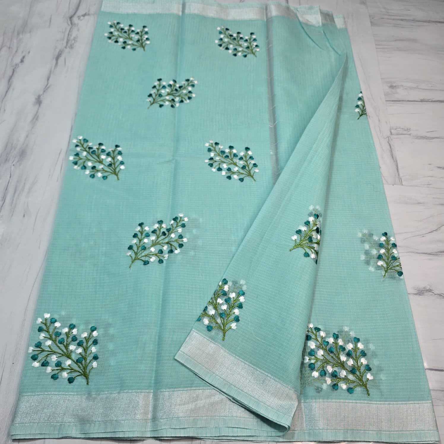 Soft cotton kota doriya embroidery work saree