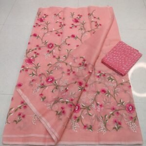 Soft cotton kota doriya embroidery work saree