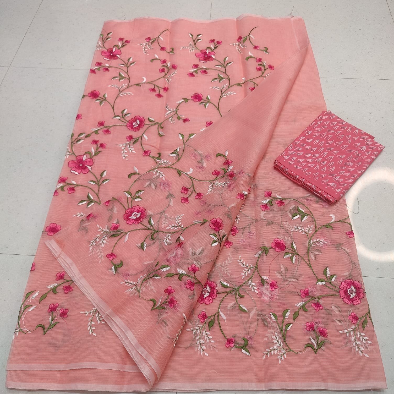 Soft cotton kota doriya embroidery work saree