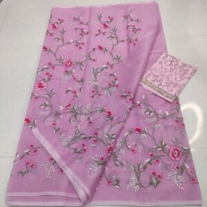 Soft cotton kota doriya embroidery work saree