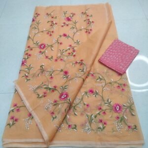 Soft cotton kota doriya embroidery work saree