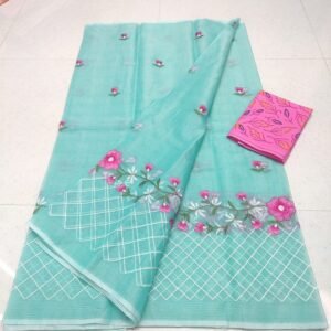 Soft cotton kota doriya embroidery work saree