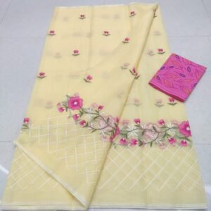 Soft cotton kota doriya embroidery work saree
