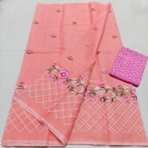 Soft cotton kota doriya embroidery work saree
