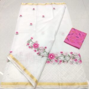Soft cotton kota doriya embroidery work saree