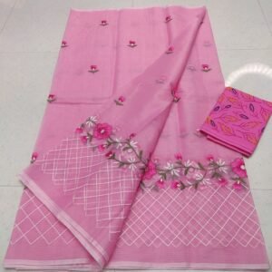 Soft cotton kota doriya embroidery work saree