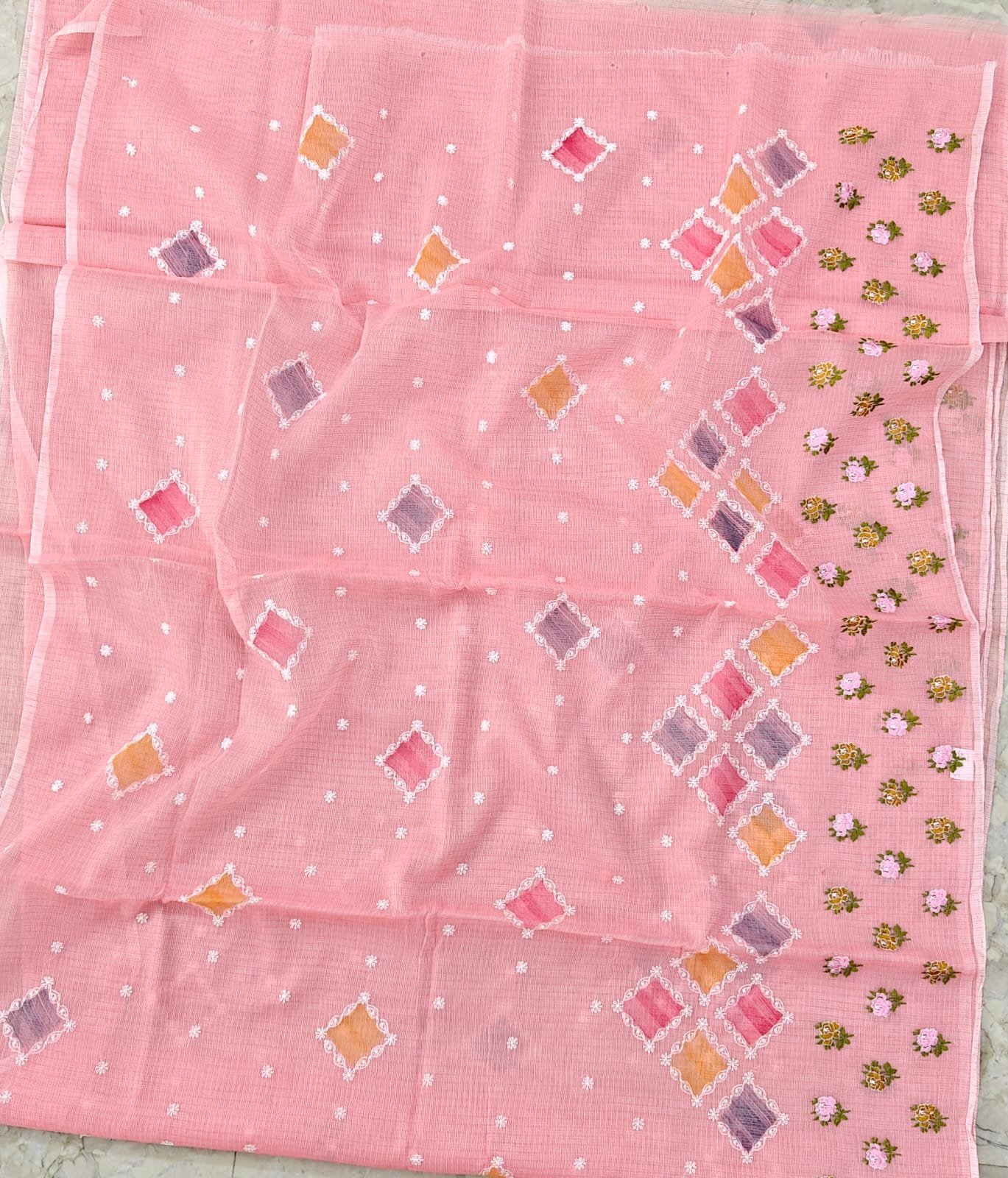 Soft cotton kota doriya embroidery work saree