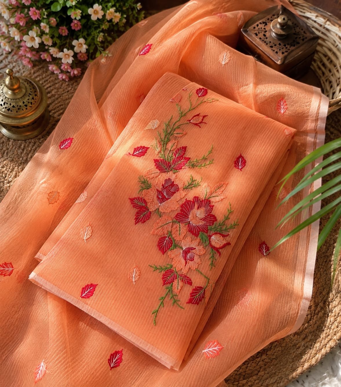 soft kota cotton flower embroidery unstiched suit (Top+Duptta)