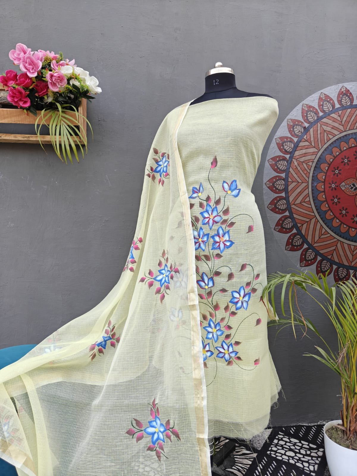 hand block pure kota doriya suit (top+duptta)