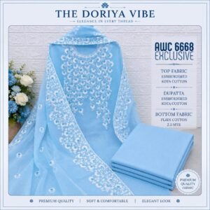 kota doriya soft cotton computer embroidery dress metrial (Top+Duptta+Bottom)